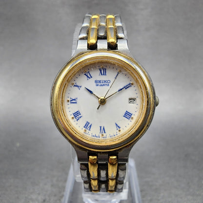 Seiko Watch Women 24mm White Dial Two Tone Date Round 7N826B29 New Battery0