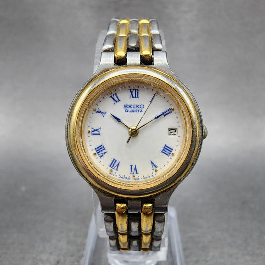 Seiko Watch Women 24mm White Dial Two Tone Date Round 7N826B29 New Battery0