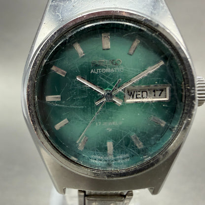 Seiko Automatic Watch Women 25mm Green Dial Silver Tone Daydate 2206-0610 Runs1