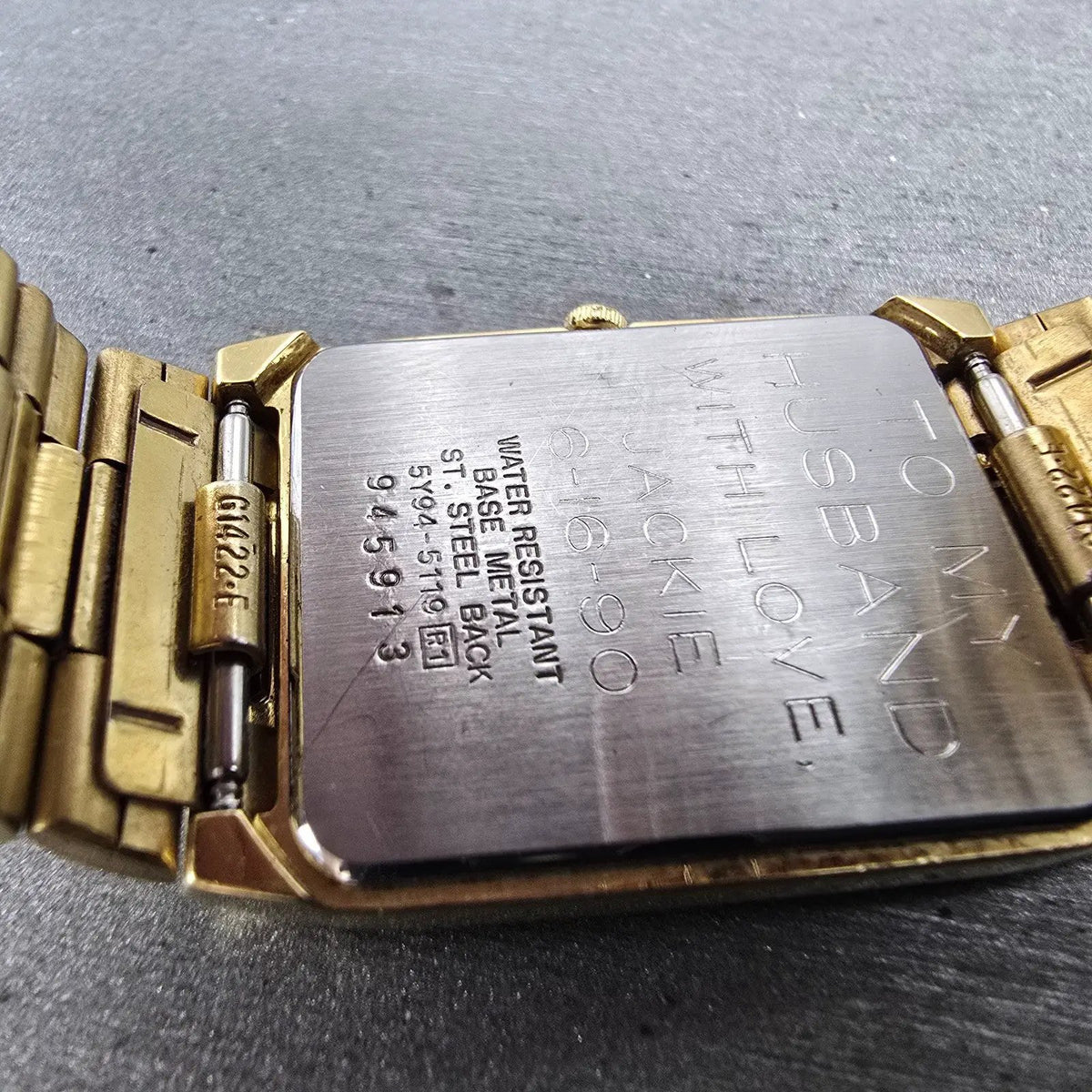 Seiko Tank Watch Men 26mm Champagne Dial Gold Tone Rectangle 5Y94-5119 PARTS10