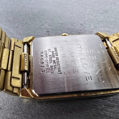 Seiko Tank Watch Men 26mm Champagne Dial Gold Tone Rectangle 5Y94-5119 PARTS10