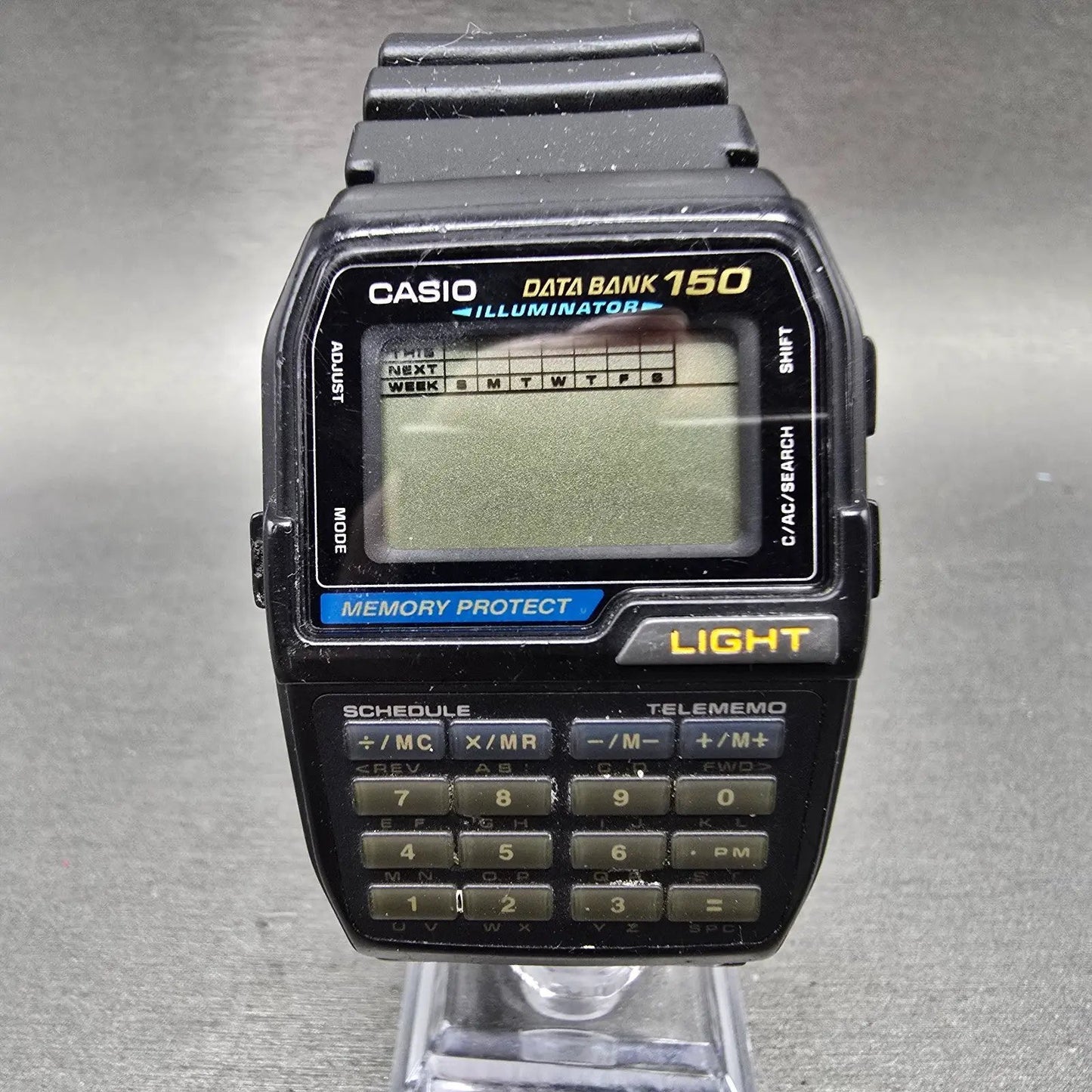 Casio DBC-150 Data Bank Calculator Watch Men 35mm Black Rectangle PARTS VTG0