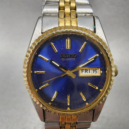 Seiko Watch Women 24mm Blue Dial Two Tone Daydate Round 7N830049 New Batt AB121