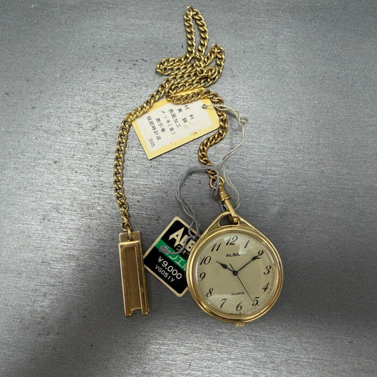 Seiko Alba Pocket Watch Men 36mm Champagne Dial Gold Tone Y481-0120 New Battery0