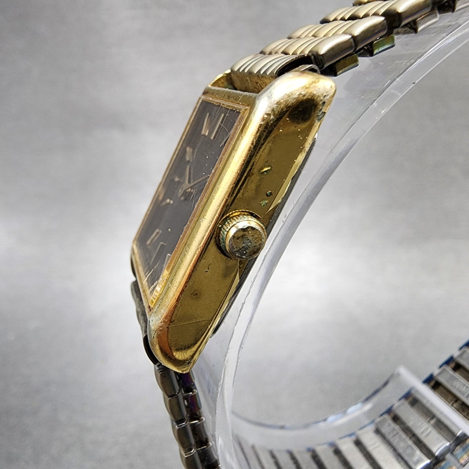 Seiko Tank Watch Women 19mm Brown Dial Gold Tone Rectangle 47003009 New Batt AB2