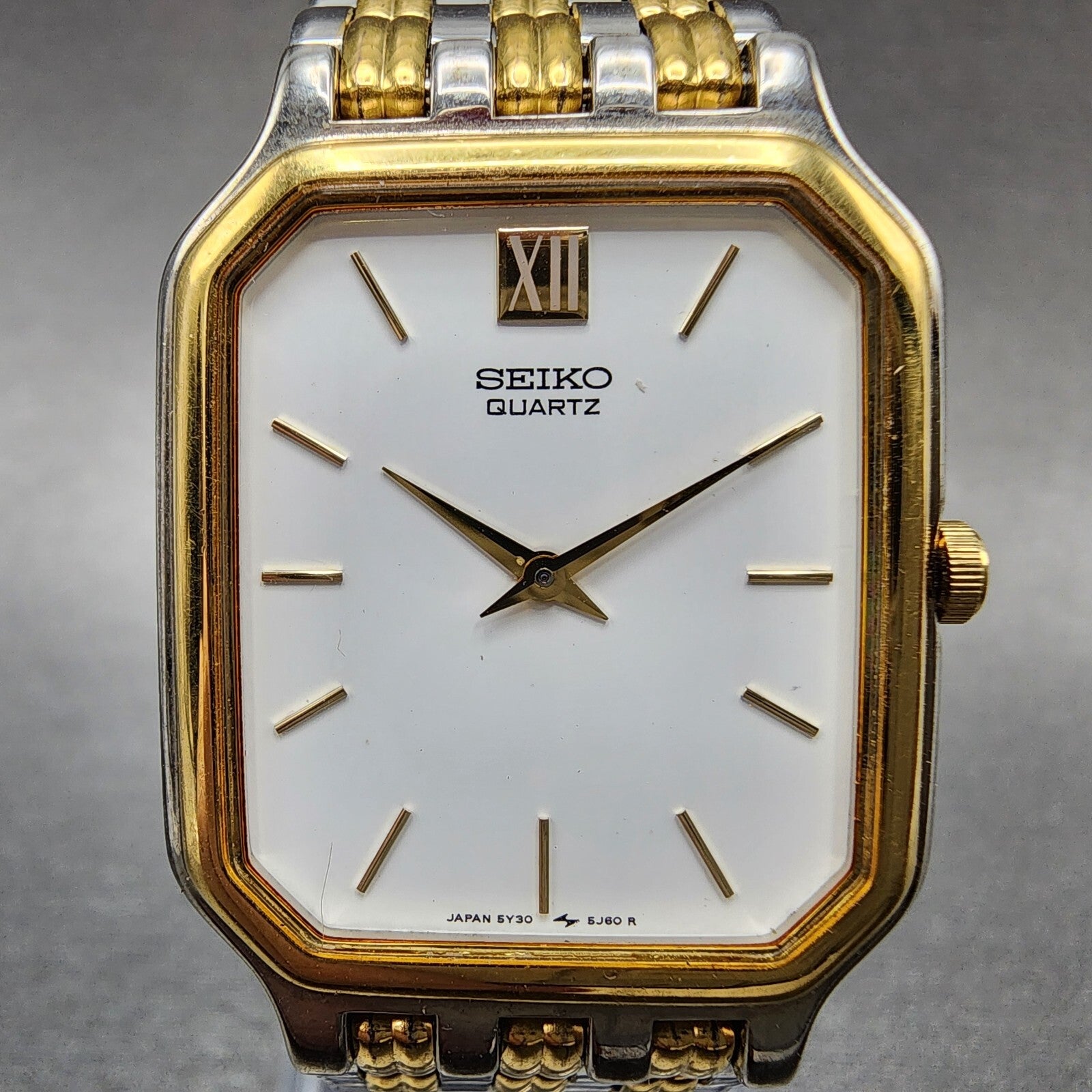 Seiko Tank Watch Men 27mm White Dial Two Tone 5y305d60 PARTS2