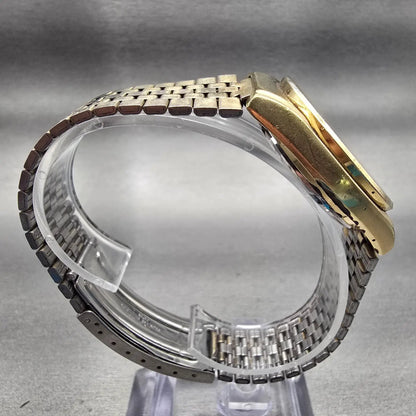 Seiko SQ Watch Men 35mm Gold Dial Gold Tone Daydate Round 7546-8320 New Battery8