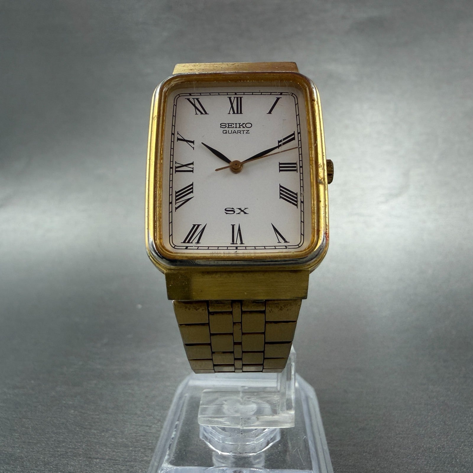Seiko SX Tank Watch Men 25mm White Dial Gold Tone 8Y21-5070 New Battery Vintage5