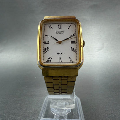 Seiko SX Tank Watch Men 25mm White Dial Gold Tone 8Y21-5070 New Battery Vintage5