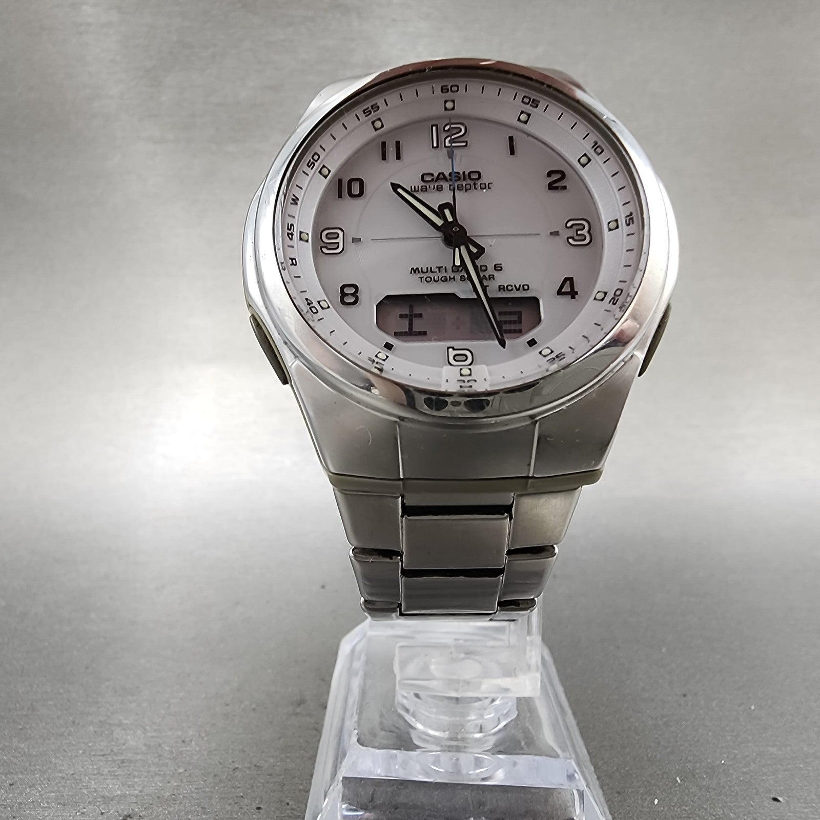 Casio Wave Ceptor Watch Men 41mm White Dial Silver Tone Solar WVAM600 Works5