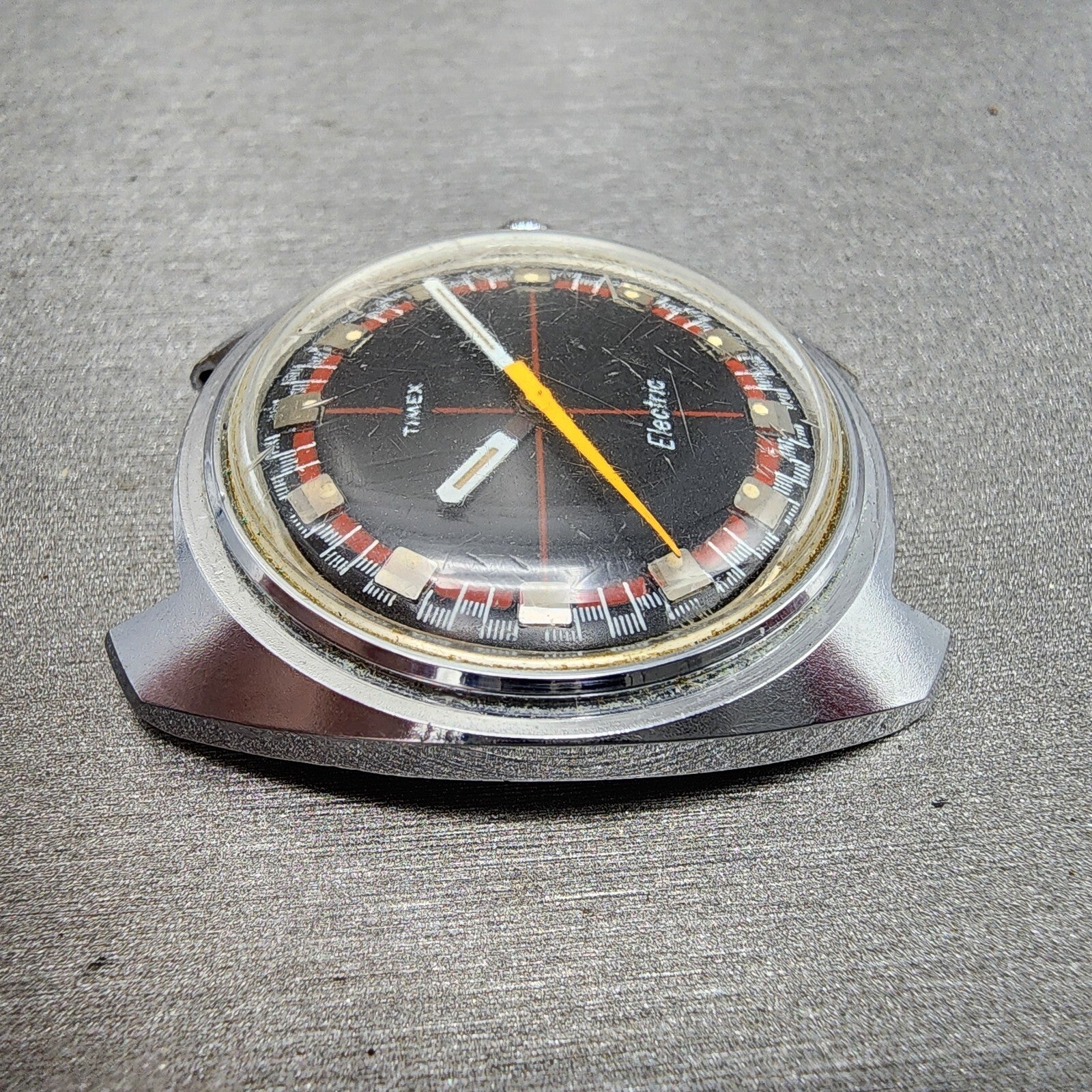 Timex Electric Watch Men 36mm Black Dial Silver Tone Round Crosshair Dial PARTS4