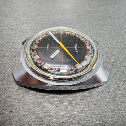 Timex Electric Watch Men 36mm Black Dial Silver Tone Round Crosshair Dial PARTS4