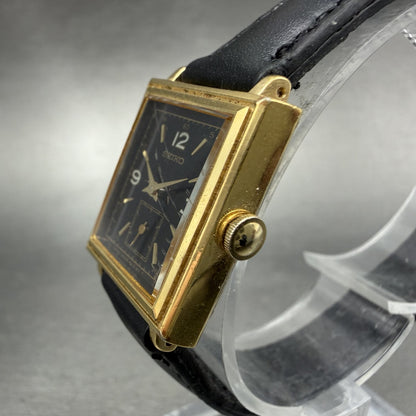 Seiko Tank Watch Women 20mm Black Dial Gold Tone Small Seconds 2G38-5060 New Bat2