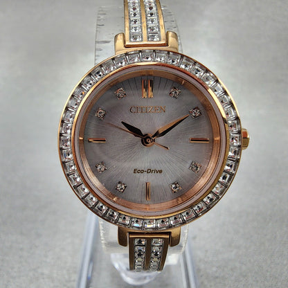 Citizen EcoDrive Silhouette Crystal Watch Women 25mm MOP Dial Rose Gold Tone BA1