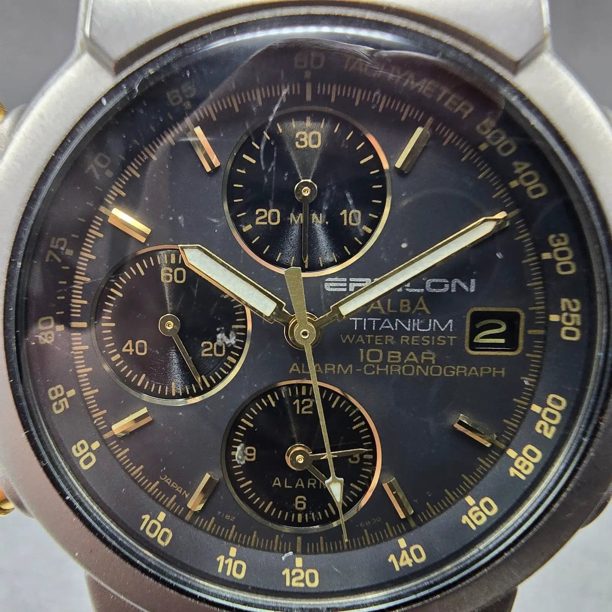 Seiko alba Epsilon Chronograph Watch Men 38mm Black Dial Titanium Y182-6A80 PART2