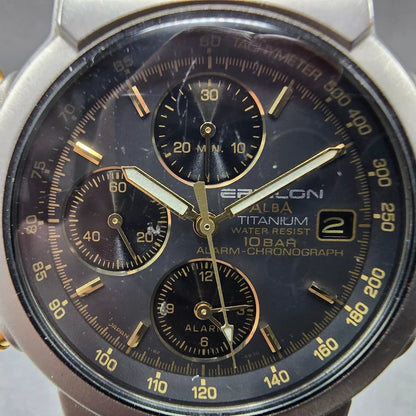 Seiko alba Epsilon Chronograph Watch Men 38mm Black Dial Titanium Y182-6A80 PART2