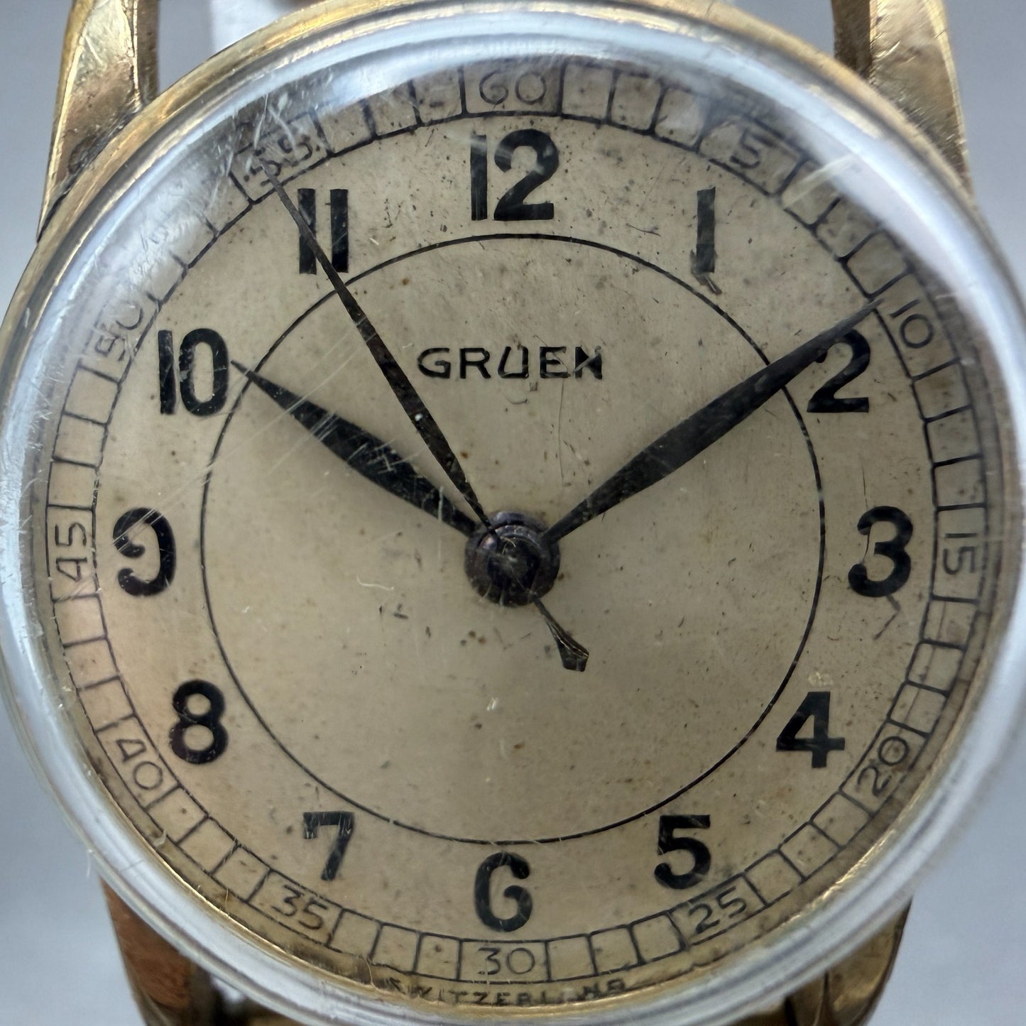 Gruen Military Watch Women 24mm Cream Dial Gold Tone Round Manual Wind READ!!!!!1