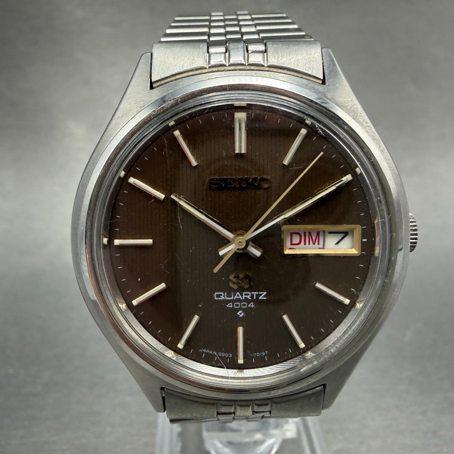 Seiko SQ Watch Men 36mm Brown Dial Silver Tone Daydate READ!! 0903-7039 New Batt0