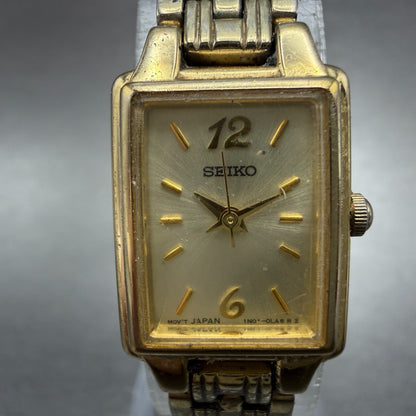 Seiko Tank Watch Women 16mm Champagne Dial Gold Tone 1N01-0FH0 New Battery ZYGF61