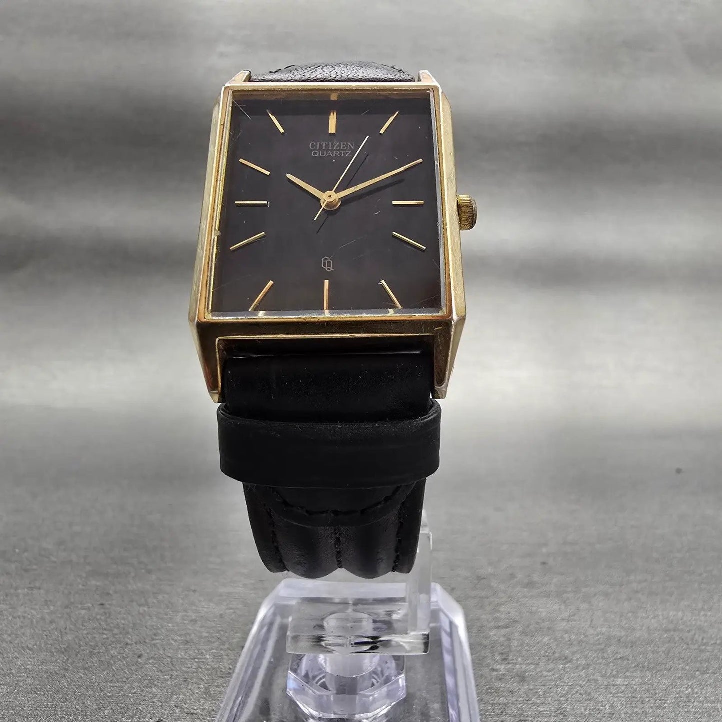 Citizen CQ Watch Men 25mm Black Dial Gold Tone Rectangle 3630-890825 New Battery5