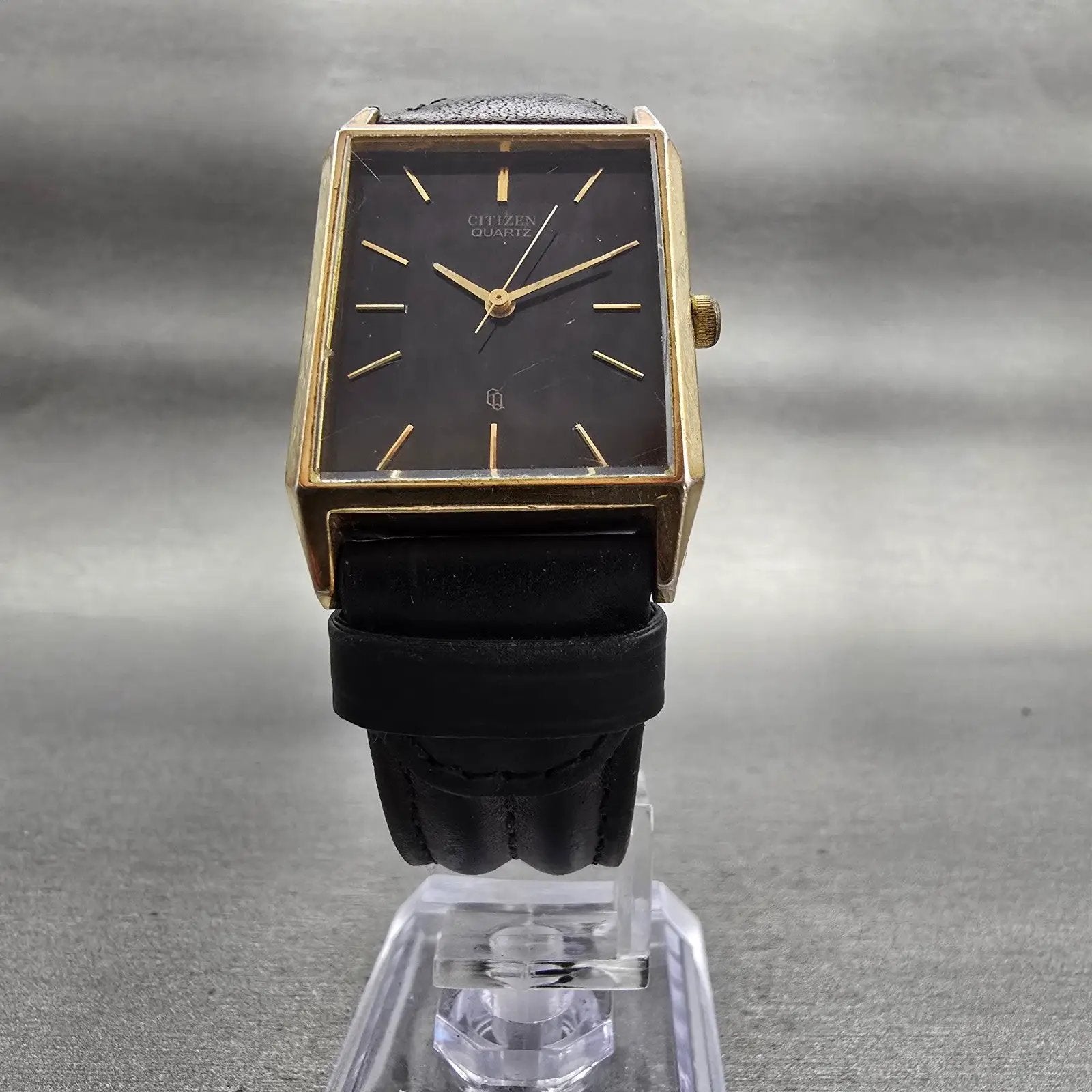 Citizen CQ Watch Men 25mm Black Dial Gold Tone Rectangle 3630-890825 New Battery5