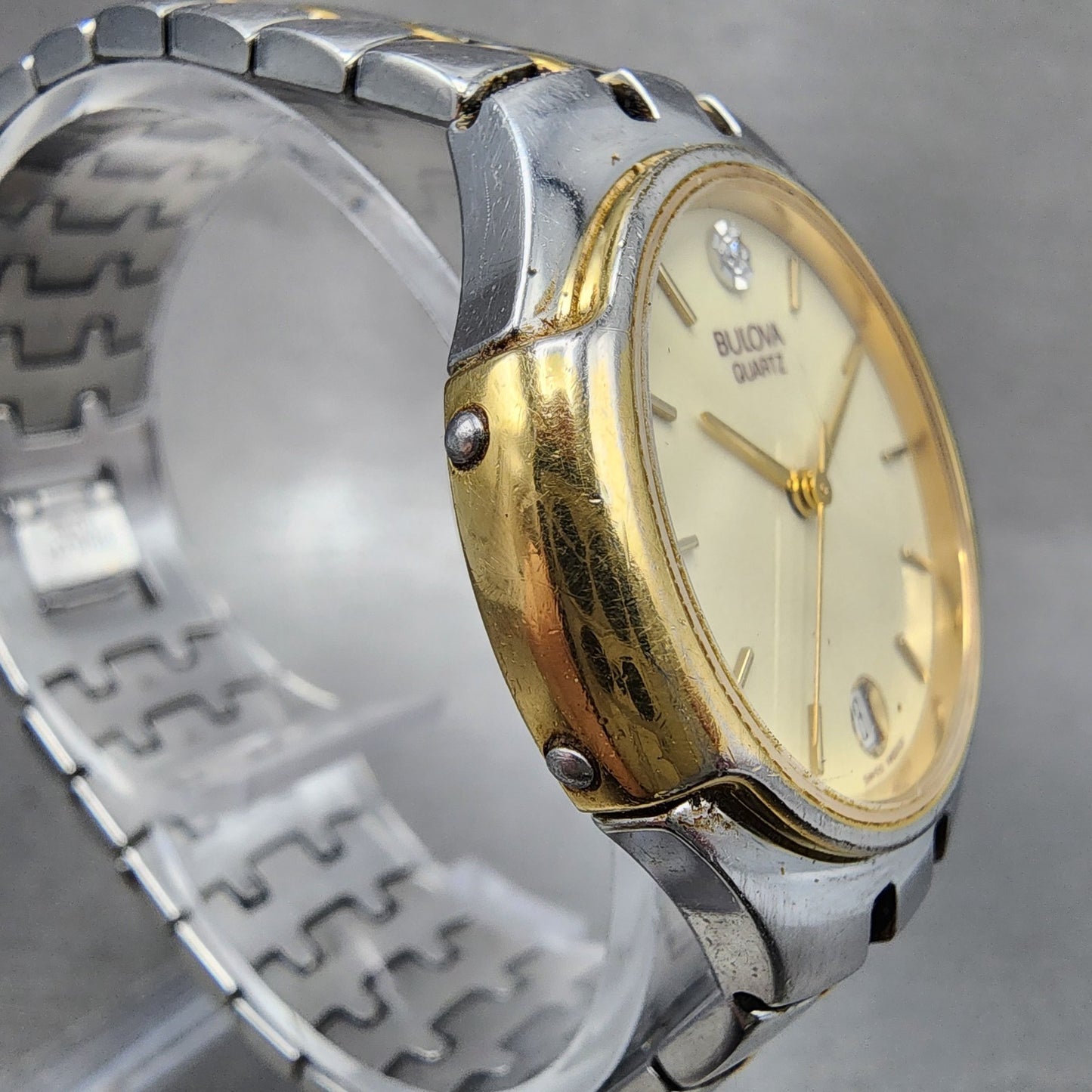 Bulova Watch Men 32mm Champagne Dial Two Tone Date Round 98D02 New Battery3