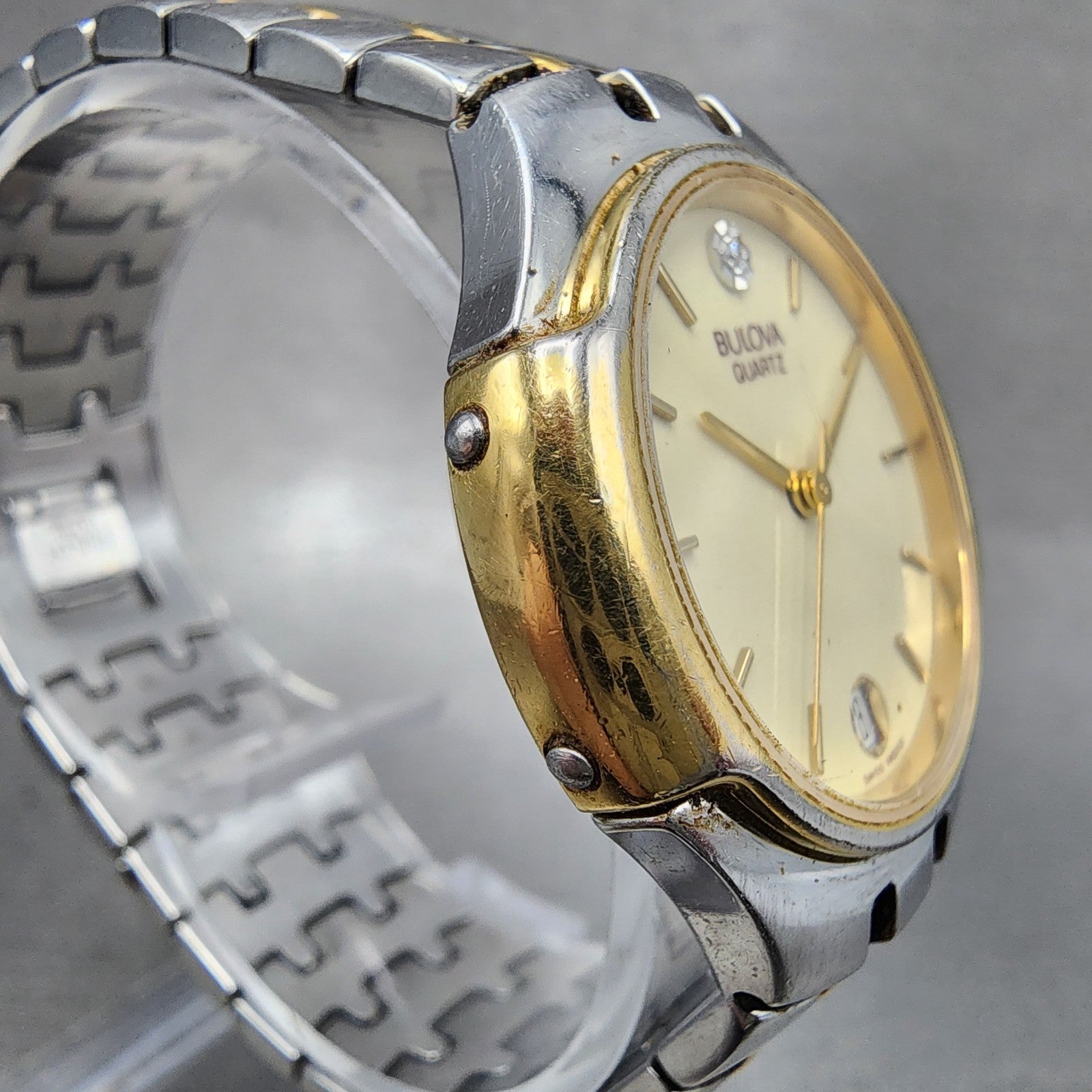 Bulova Watch Men 32mm Champagne Dial Two Tone Date Round 98D02 New Battery3