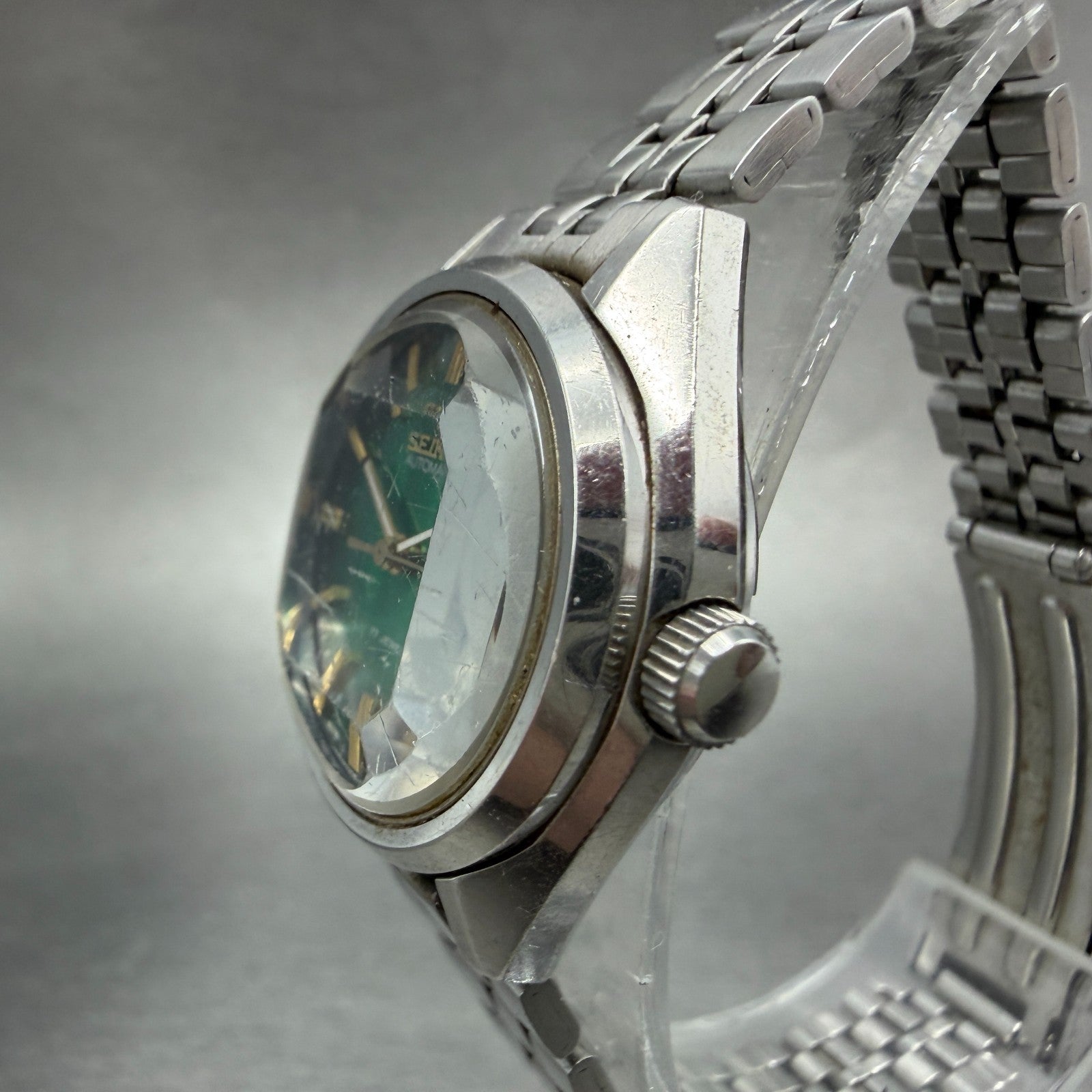 Seiko Automatic Watch Women 27mm Green Dial Silver Tone Daydate 2206-0340 PARTS3