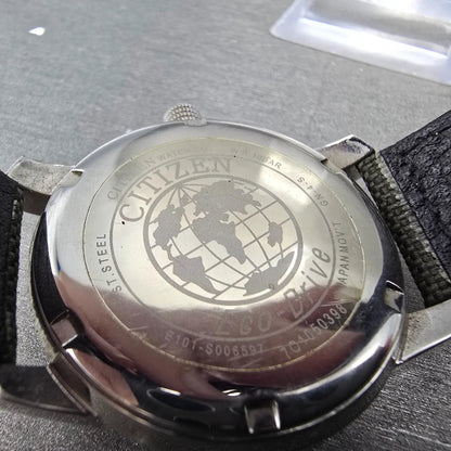 Citizen Eco-Drive Watch Men 36mm Black Dial Silver Tone Daydate E101-S006597 Run9