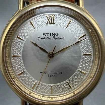 Casio Sting Watch Men 32mm Silver Dial Gold Tone Round STN-215 New Battery1