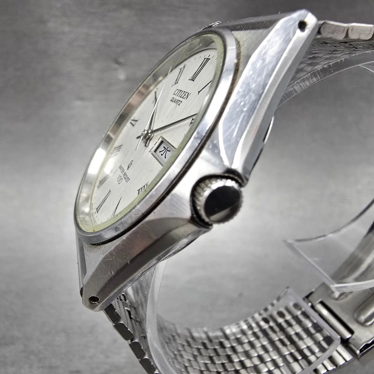 Citizen CQ Watch Men 35mm Silver Dial Silver Tone Daydate Round 4-211138 PARTS4
