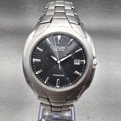 Citizen Eco-Drive Watch Men 39mm Black Dial Titanium Date E111-S049610 Works0