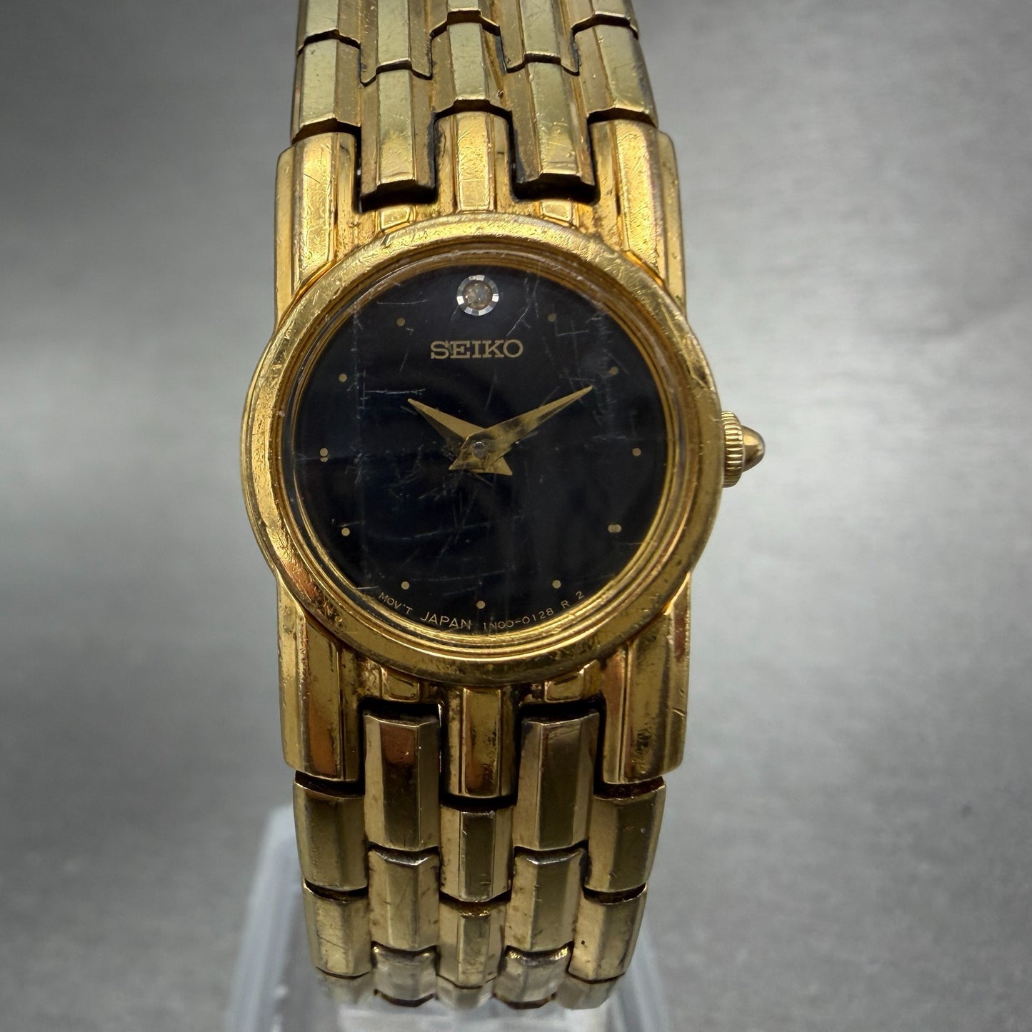 Seiko Watch Women 18mm Black Dial Gold Tone Round 1N00-0029 New Battery Vintage0