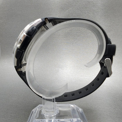 Casio Wave Ceptor Watch Men 43mm Black Dial Silver Tone Analog Digital  Solar6