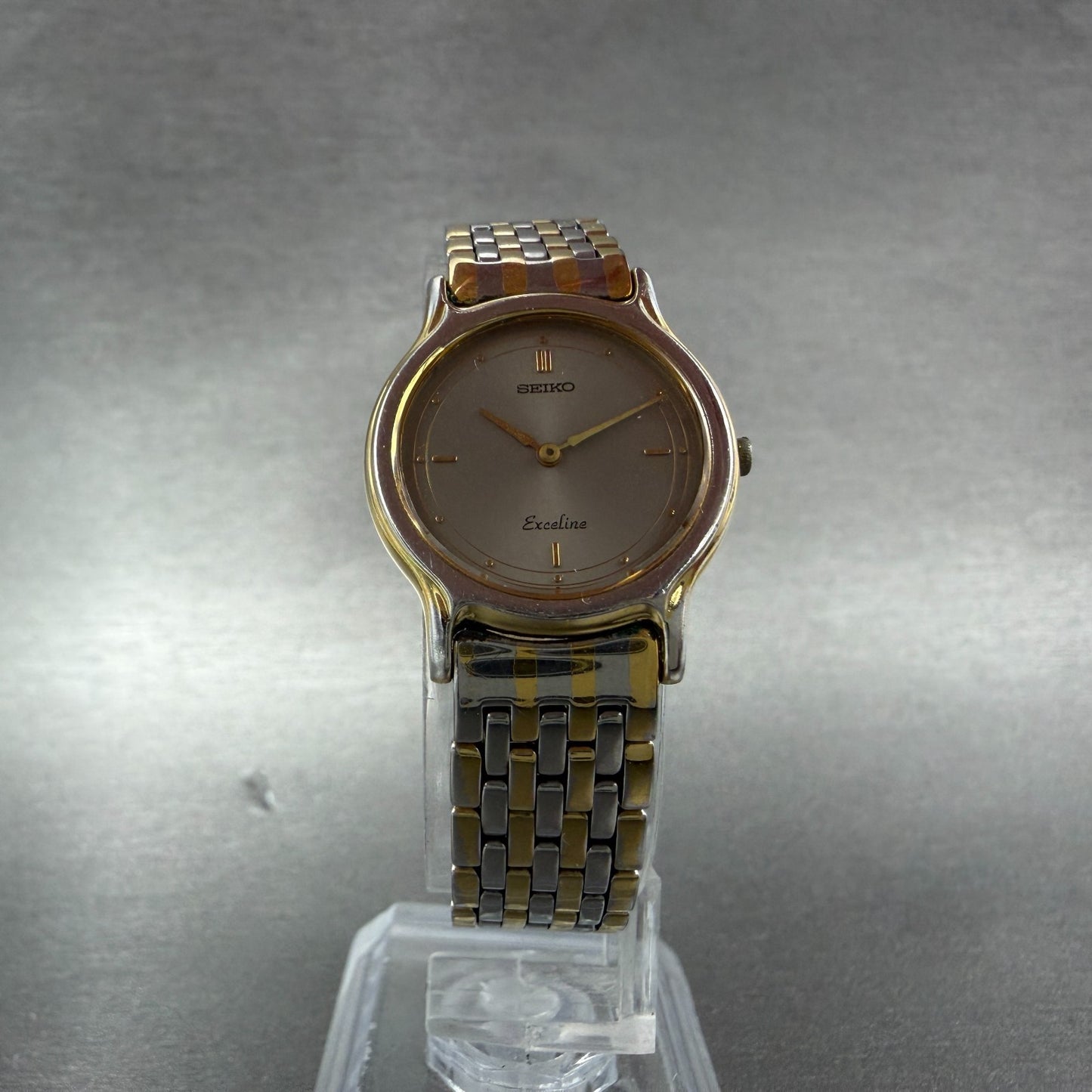Seiko Exceline Watch Women 23mm Gray Dial Two Tone Round 7320-0350 New Battery5