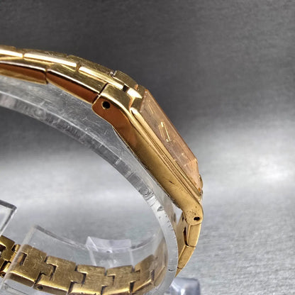 Seiko Tank Watch Women 13mm Gold Dial Gold Tone Rectangle 2E20-7479 New Battery53