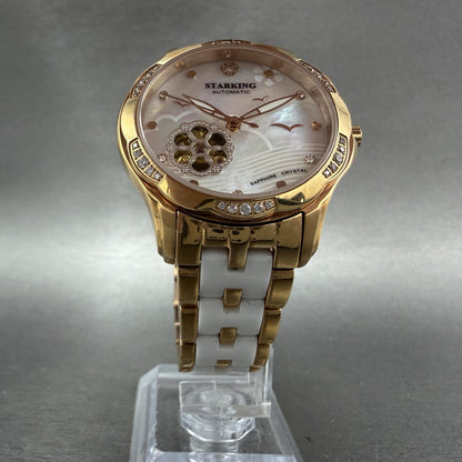 Starking Automatic Watch Women 35mm MOP Dial Rose Gold Tone Skeleton Runs5