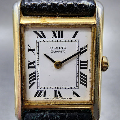 Seiko Tank Watch Women 17mm White Dial Gold Tone Rectangle 2c205019 New Battery1