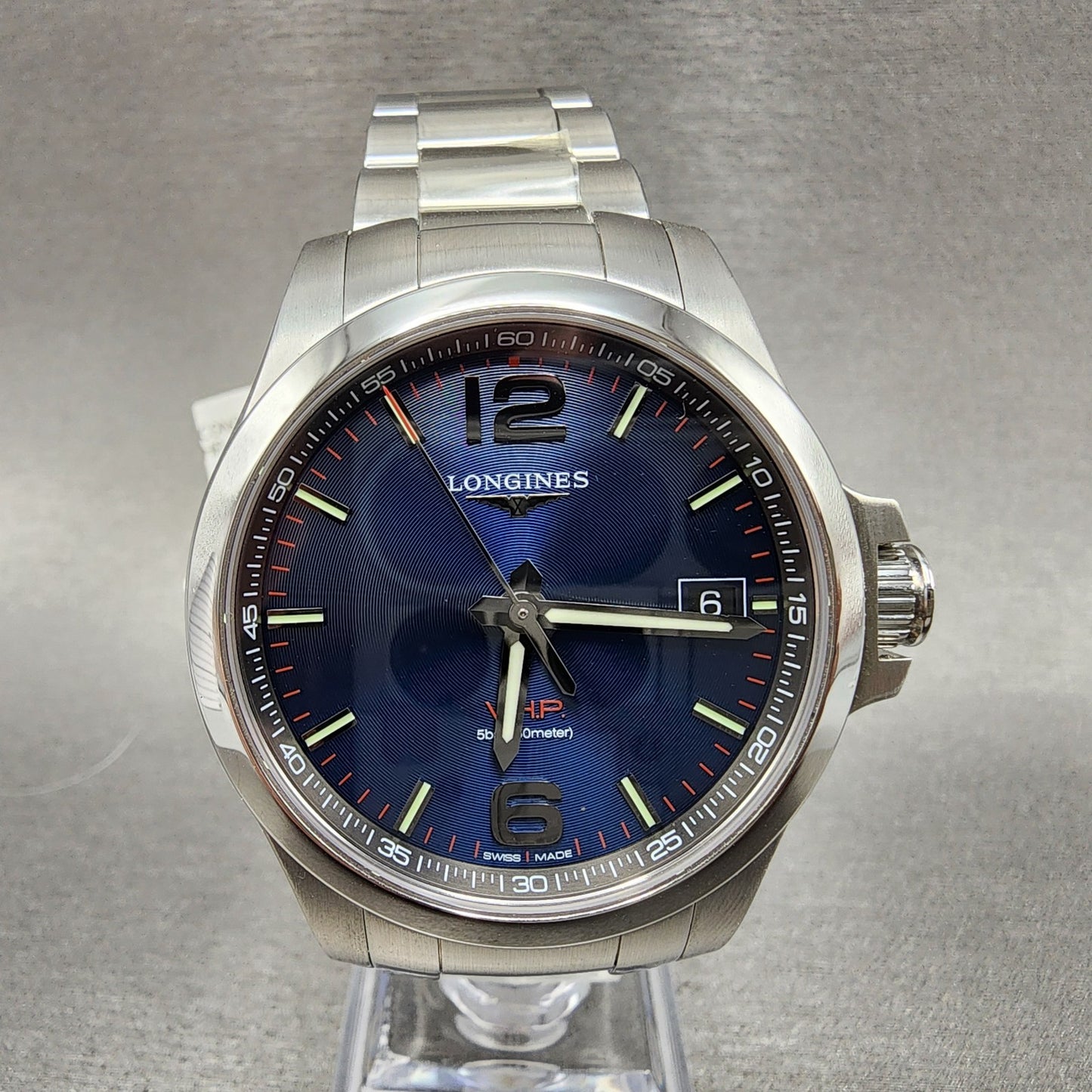 Longines VHP Watch Men 42mm Blue Dial Steel Date Round L3.726.4.96.6 New Battery0