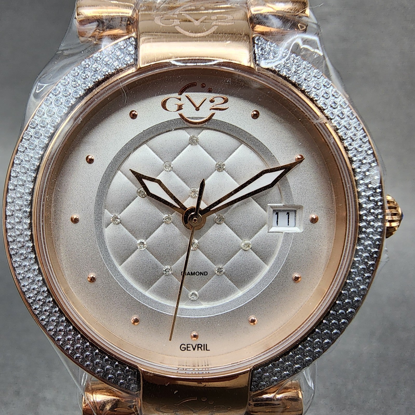 Gevril GV2 Berletta Watch Women 37mm White Dial Rose Gold Tone Date New Battery1