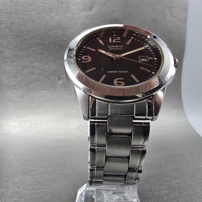 Casio Watch Men 37mm Black Dial Silver Tone Date Round MTP-1215 New Battery5