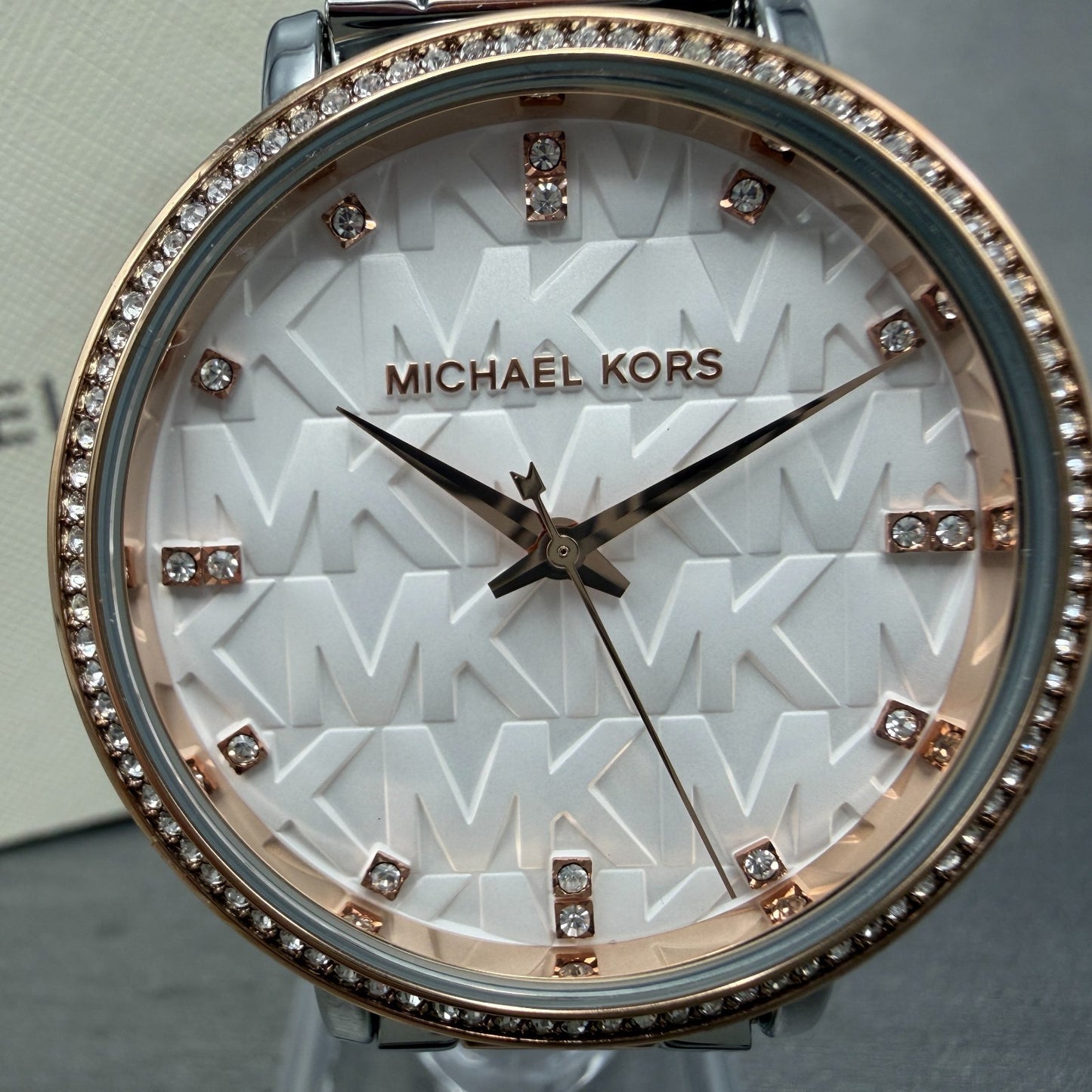 Michael Kors Pyper Watch Women 38mm White Dial Two Tone Round MK-4667 New Batt1