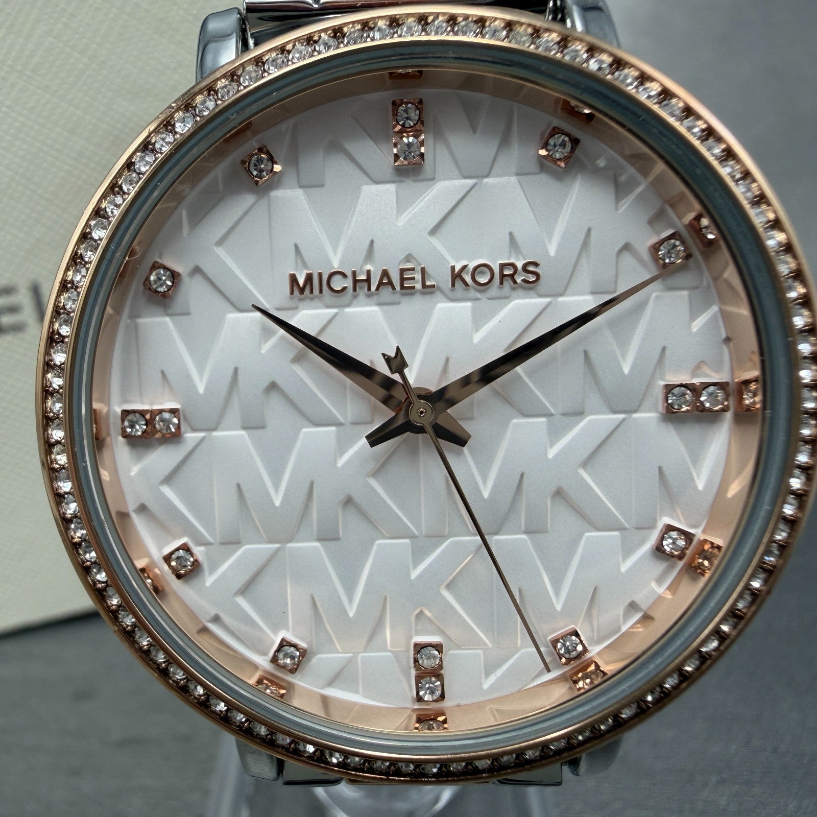 Michael Kors Pyper Watch Women 38mm White Dial Two Tone Round MK-4667 New Batt1