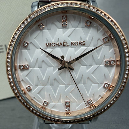 Michael Kors Pyper Watch Women 38mm White Dial Two Tone Round MK-4667 New Batt1