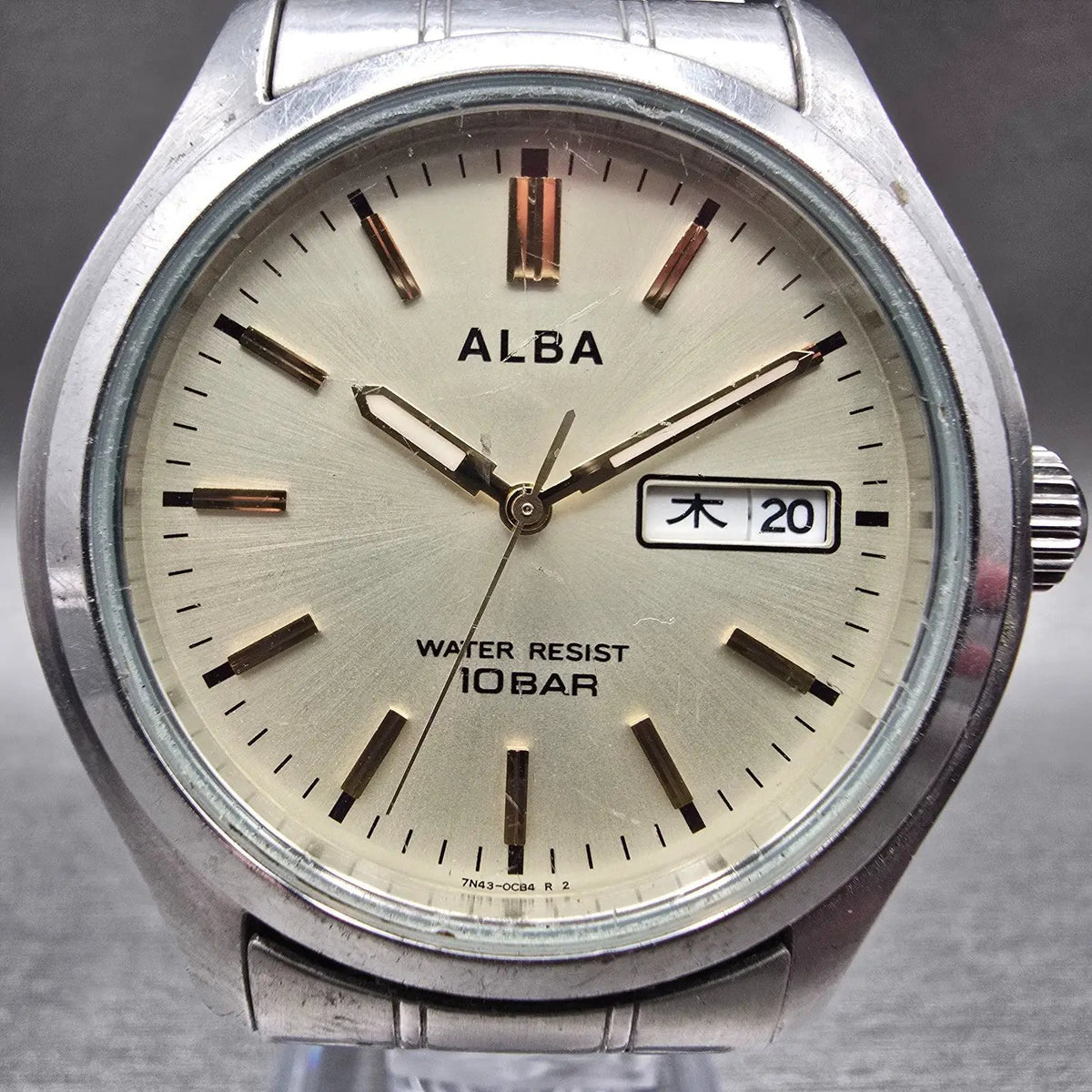 Seiko Alba Watch Men 38mm Champagne Dial Silver Tone Daydate 7N43-0BA0 New Batt1