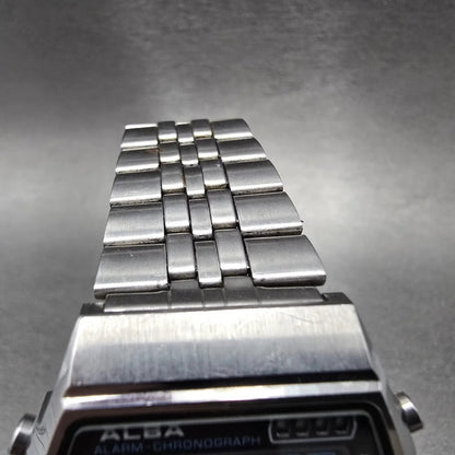 Alba Digital Watch Men 33mm Silver Alarm Chronograph Y749-5140 VTG Seiko PARTS5