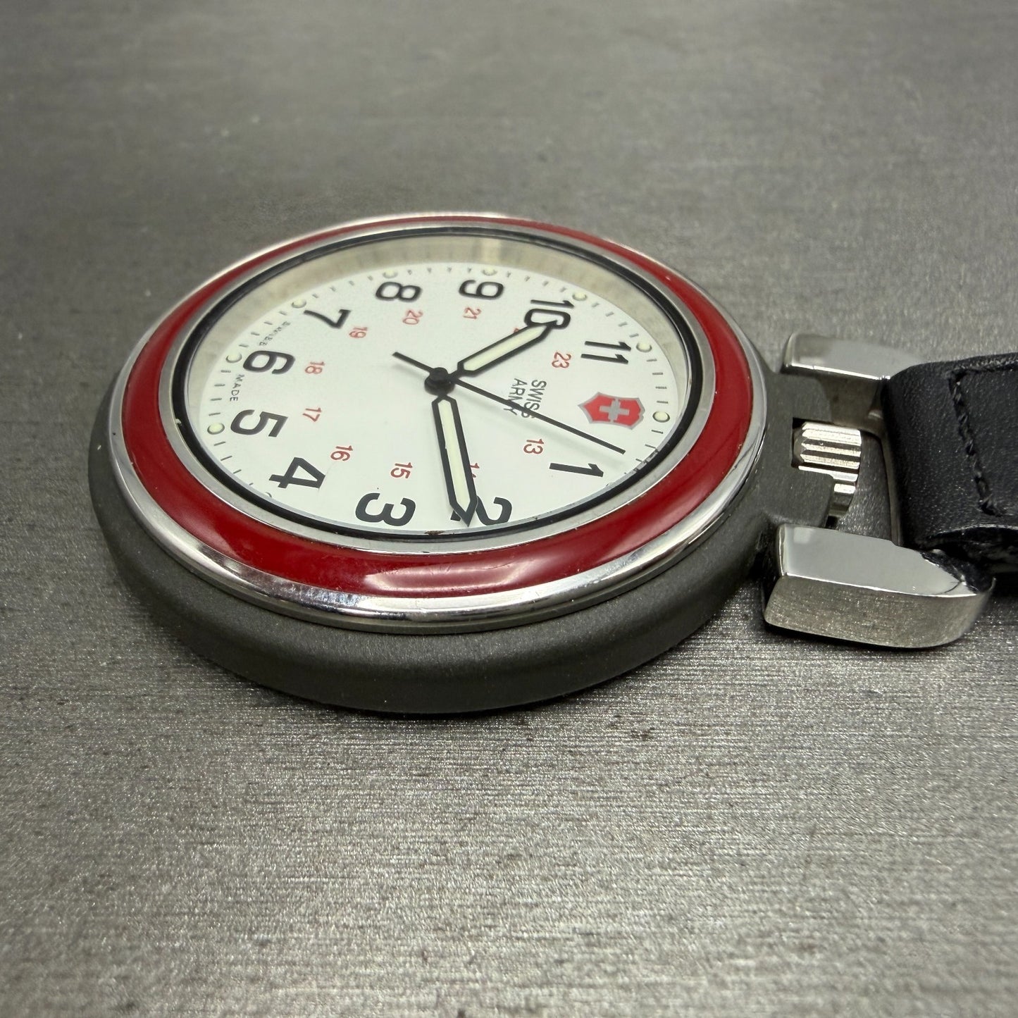 Victorinox Swiss Army Pocket Watch Men 48mm White Dial Black Round New Battery3