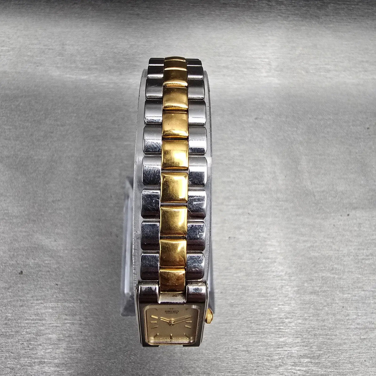 Seiko Watch Women 14mm Champagne Dial Two Tone Rectangle 1F20-5D30 New Battery4