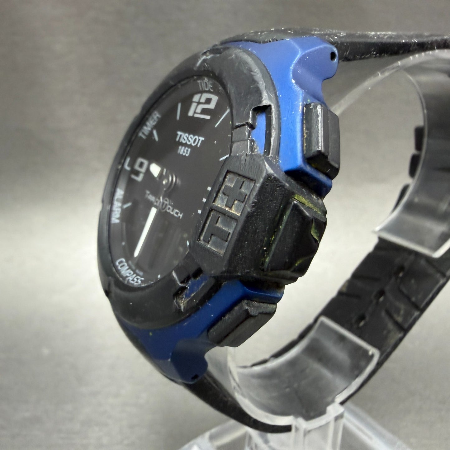 Tissot T-Touch Watch Men 47mm Black Blue Ana Digi Alarm Chrono New Battery W/Box3