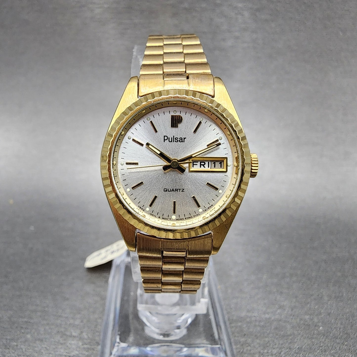 Pulsar President Watch Women 24mm Gold Dial Gold Tone Daydate Round New Batt NOS2